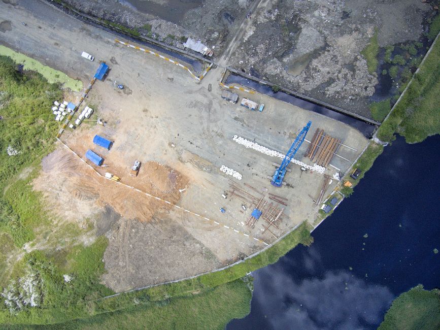 High-angle view of a construction site.